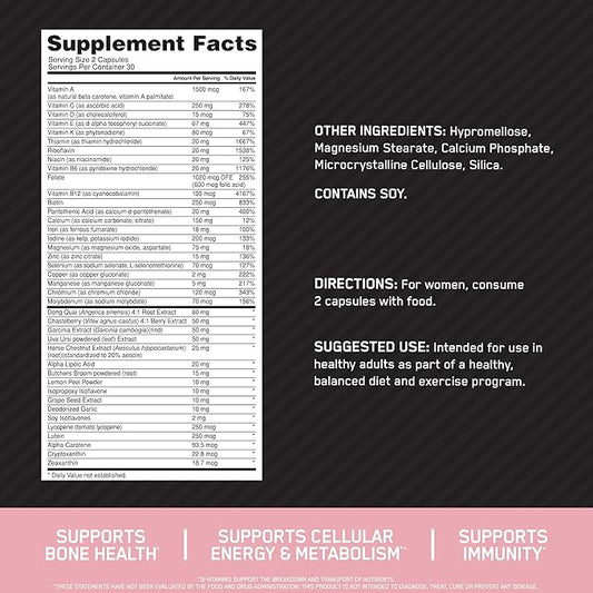Optimum Nutrition Opti-Women Daily Multivitamin for Women, Immune Support Supplement With Iron, 30 Day Supply, 60 Count, (Packaging May Vary)