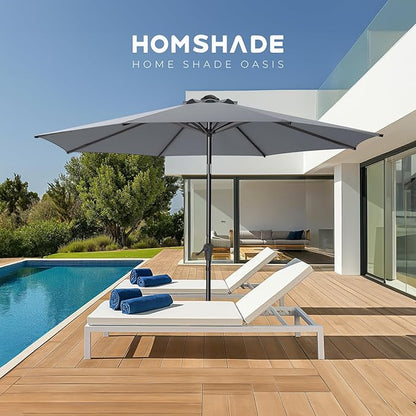9ft Outdoor Patio Umbrella - UPF50+ UV Protection Market Patio Table Umbrella with Push Button Tilt, Crank and 8 Sturdy Ribs for Pool Deck and Garden (Grey, No base)