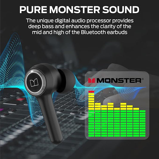 Monster Clarity 102 Plus Wireless Earbuds, Bluetooth Headphones with HiFi Stereo, 4 ENC Mic for Crystal Clear Call, 30H Playtime, Type-C Charging, IPX6 Waterproof in-Ear Ear Buds for Sports (Grey)