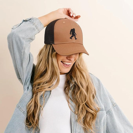 Mesh Bigfoot Hat Leather Cap for Men- Great Snapback Closure Sasquatch Hat for Hunting & Hiking