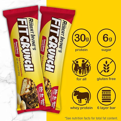 FITCRUNCH Full Size Protein Bars, 6-Layer Baked Bar, 6g of Sugar, Gluten Free & Soft Cake Core (12 Bars, Variety Pack)