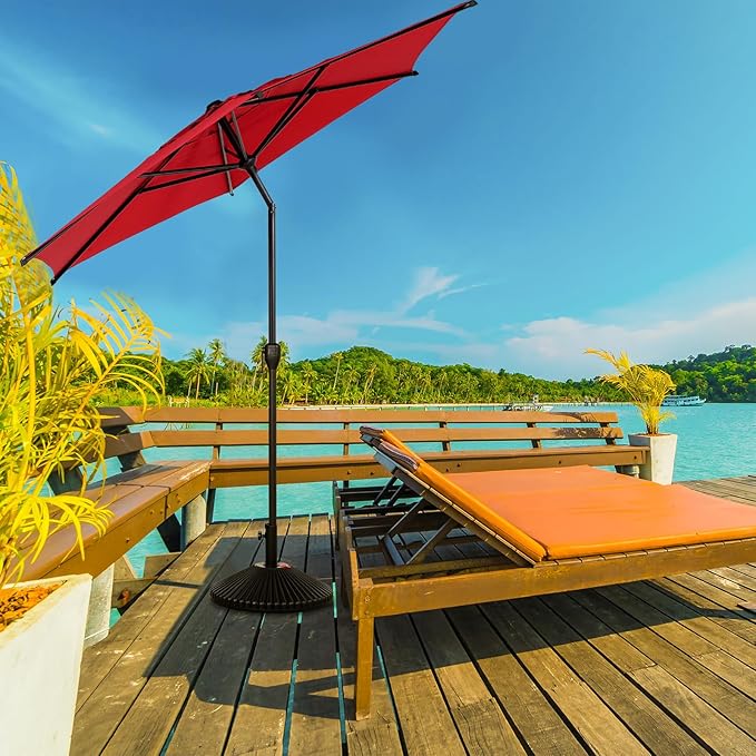 Abba Patio 9FT Lyon Outdoor Patio Umbrella Outdoor Table Umbrella with Push Button Tilt and Crank Market Umbrella 6 Sturdy Ribs UV Protection Waterproof for Garden Deck Backyard Pool，Red