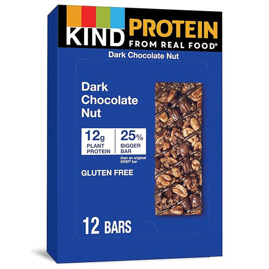 KIND Protein Snack Bar, Dark Chocolate Nut, Healthy Snacks, Gluten Free, 12g Plant Protein, 12 Count