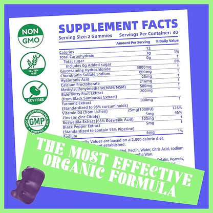 Glucosamine Chondroitin Gummies with MSM & Elderberry Extra Strength - Joint Support, Antioxidant Immune Support Supplement for Adults, Men & Women.(2 Pack) Blueberry