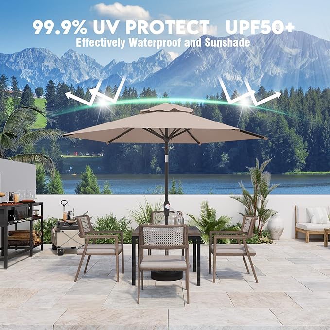 7.5FT Patio Umbrella Table Market Umbrella w/Tilt and Crank Heavy-Duty Round Outdoor Umbrellas for Garden, Deck, Backyard, Pool and Beach, Khaki