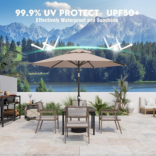7.5FT Patio Umbrella Table Market Umbrella w/Tilt and Crank Heavy-Duty Round Outdoor Umbrellas for Garden, Deck, Backyard, Pool and Beach, Khaki