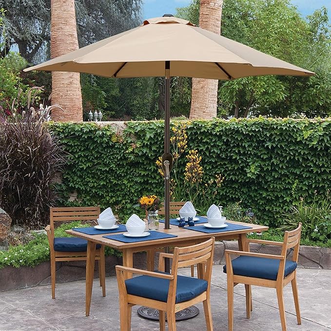 Blissun 7.5 ft Patio Umbrella, Yard Umbrella, Outdoor Market Umbrella with Push Button Tilt Crank (Tan)
