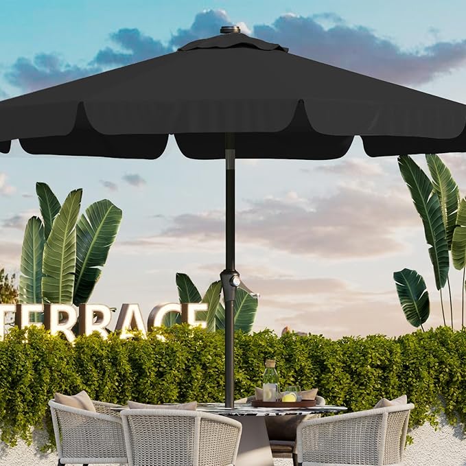 10FT Patio Umbrella Table Market Umbrella w/Tilt and Crank Outdoor Umbrellas for Garden, Deck, Backyard, Pool and Beach, Black