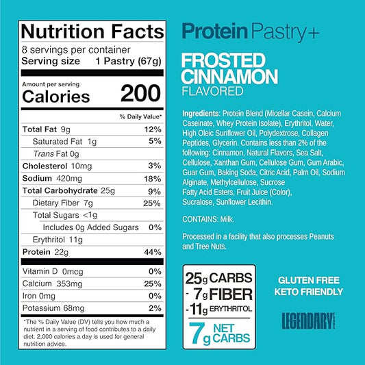 Legendary Foods 22g Protein Pastry - High Protein Breakfast & Meal Replacement Bar - Keto Friendly, Gluten Free, Diabetic Friendly Low Carb Snacks
