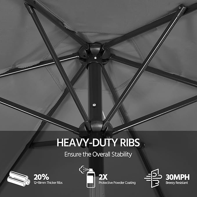 Yaheetech Patio Umbrella, 7.5FT Outdoor Table Market Umbrella with Push Button Tilt and Crank & Sturdy Ribs UV Protection for Garden, Deck, Backyard, Pool, Gray