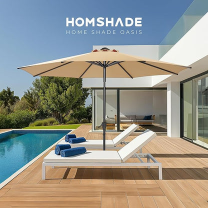 9ft Outdoor Patio Umbrella - Market Table Pool Deck Umbrella UPF50+ UV Protection with Push Button Tilt, Crank and 8 Sturdy Ribs (Beige, No base)