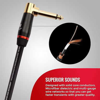 Monster Prolink Bass Guitar Cable - 8ft Right Angle to Right Angle, 95% Copper Braided Shield