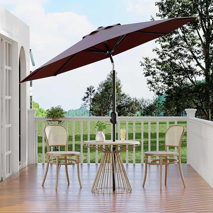 9Ft Patio Umbrella - 8 Sturdy Ribs Outdoor Table Umbrella with Crank Lift & Push Button Tilt - Market Umbrella for Pool, Deck, Yard, Garden - Dark Red