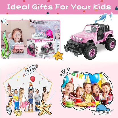 NQD RC Cars with DIY Sticker, 1:16 Scale Pink Remote Control Car for Girls, 80 Min Play 2.4Ghz Jeep RC Trucks, Little Girl Toys Birthday Xmas for 3 Years Old and Up