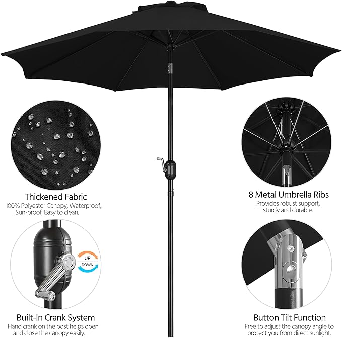 Yaheetech 9FT Patio Umbrella Outdoor Umbrella Patio Yard Market Table Umbrella with Push Button Tilt & Crank for Garden/Beach/Lawn/Deck/Backyard/Pool, 8 Ribs, Black