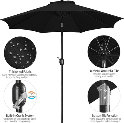 Yaheetech 9FT Patio Umbrella Outdoor Umbrella Patio Yard Market Table Umbrella with Push Button Tilt & Crank for Garden/Beach/Lawn/Deck/Backyard/Pool, 8 Ribs, Black