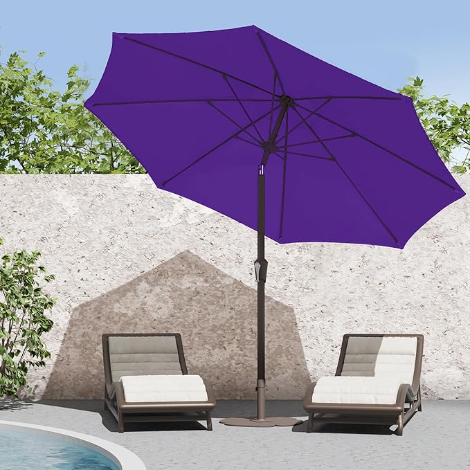 PatioKingdom 9FT Patio Outdoor Umbrella-UPF 50+ Sun Shade with Wind Vent, Push-Button Tilt & Smooth Crank Lift, Rust-Resistant Fiberglass Frame for Garden, Backyard,Yard