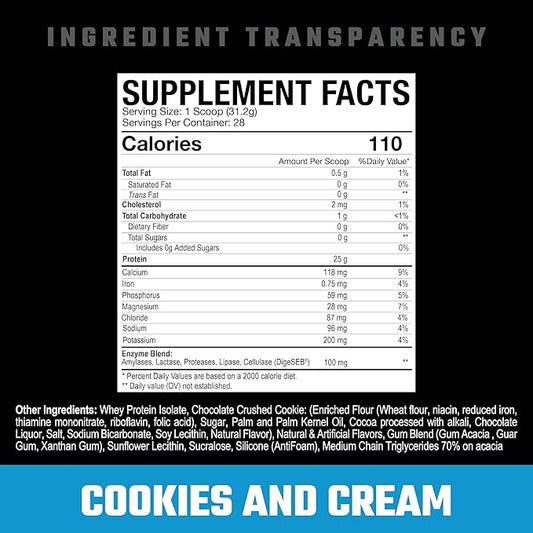 Axe & Sledge Supplements Farm Fed 100% Whey Protein Isolate with Digestive Enzymes (Cookies & Cream V2)