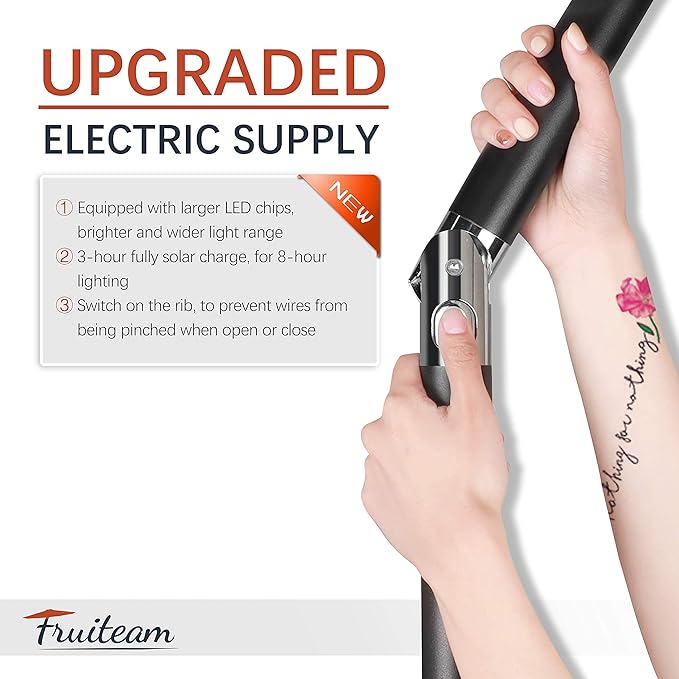 FRUITEAM 7.5FT Solar Patio Umbrella Outdoor LED Umbrella,Table Umbrella with Lights Heavy Duty Patio Umbrella with Sturdy Ribs, Crank, Easy Tilt Adjustment
