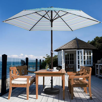 JEAREY 7.5FT Patio Umbrella Market Table Umbrella with 6 Sturdy Ribs, Push Button Tilt/Crank Outdoor Umbrella for Garden, Deck, Backyard, Pool and Porch,Elegant Blue-White