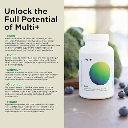 Heylo Multi+ Advanced Multivitamin Supplement – Boosts Energy, Enhances Immune Support, Provides Antioxidant Protection, Promotes Detoxification, with Vitamins, Minerals, Phytonutrients, 120 Capsules