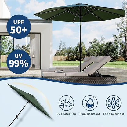 9Ft Patio Umbrella - 8 Sturdy Ribs Outdoor Table Umbrella with Crank Lift & Push Button Tilt - Market Umbrella for Pool, Deck, Yard, Garden - Dark Green