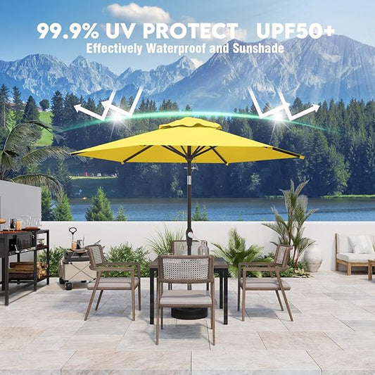 7.5FT Patio Umbrella Table Market Umbrella w/Tilt and Crank Heavy-Duty Round Outdoor Umbrellas for Garden, Deck, Backyard, Pool and Beach, Yellow