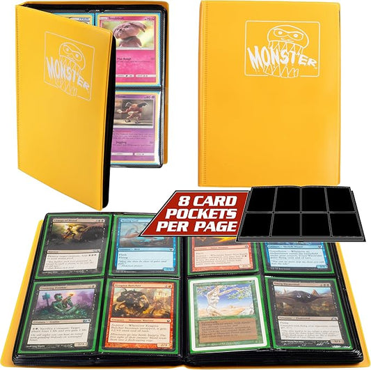 Monster 4 Pocket Trading Card Binder - Matte Sunflower Orange Album, Anti-Theft TCG Protection w Side Loading Padded Pockets, Double Sided, Holds 160 Cards, For Sports, Gaming, Kpop, Gift