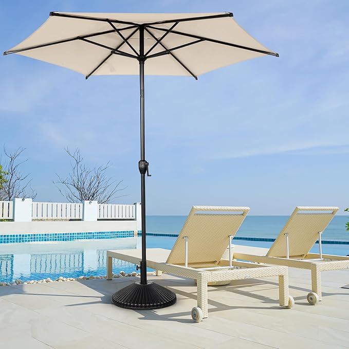 Abba Patio 7.5FT Lyon Outdoor Patio Umbrella Outdoor Table Umbrella with Push Button Tilt and Crank Market Umbrella 6 Sturdy Ribs UV Protection Waterproof for Garden Deck Backyard Pool Beige
