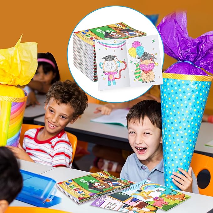 BenLouis 24 Kindergarten Graduation Mini Coloring Books Kids with 24 Stacking Crayons Preschool Party Favors Activity Books Bulk for Kids Student Grad Party Goodie Bag Gift Stuffer Classroom Reward