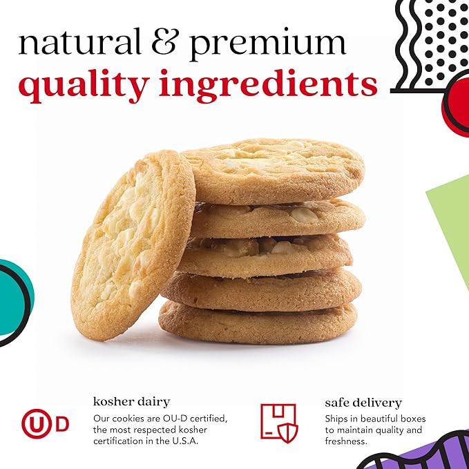 David’s Cookies Fresh Baked Macadamia Nut Cookies Gift Basket – 2lbs Soft & Chewy White Chocolate Macadamia Cookies – Gourmet Bakery Dessert Gift Tin for Birthday, Holiday, Thank You & Corporate Gifts