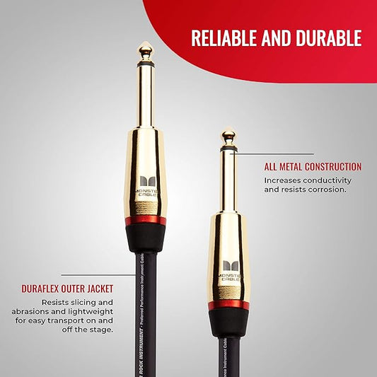 Monster Prolink Rock Instrument Cable - 3 ft Straight to Straight Guitar Cable - 95% Copper Braided Shielded for Electric Guitar