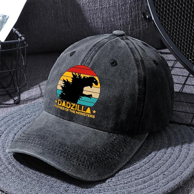 Father of The Monsters Funny Distressed Washed Black Baseball Cap, Vintage Adjustable Cotton Cap, Birthday Appreciate Gifts for Brother Dad Grandpa, Christmas Thanking You Gifts for Dad Uncle