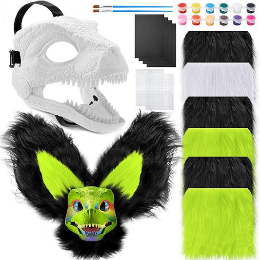 13 Pcs DIY Dino Mask Kit Hard Plastic Dinosaur Mask Furry Therian Dino Costume Kit Animal Dinosaur Party Costume
