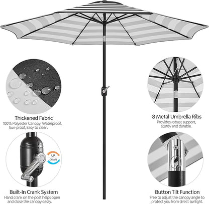 Yaheetech 9FT Patio Umbrella Outdoor Umbrella Patio Yard Market Table Umbrella with Push Button Tilt & Crank for Garden/Beach/Lawn/Deck/Backyard/Pool, 8 Ribs, Black/White