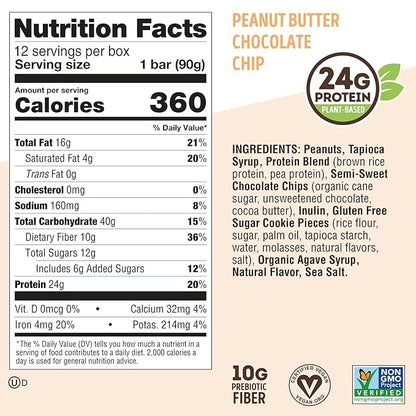 Lenny & Larry's Cookie-fied BIG BAR – Peanut Butter Chocolate Chip Vegan Protein Bars 12x90g – Healthy Snacks, 24g Plant Protein & 10g Prebiotic Fiber – Gluten free Power Bar, Keto Friendly & Vegan