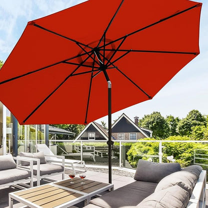 wikiwiki 10 FT Patio Umbrellas Outdoor Table Market Umbrella with Push Button Tilt/Crank, 8 Sturdy Ribs, Fade Resistant Waterproof POLYESTER DTY Canopy for Garden, Lawn, Deck, Backyard & Pool, Red