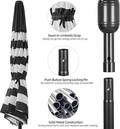 Yaheetech 9FT Patio Umbrella Outdoor Umbrella Patio Yard Market Table Umbrella with Push Button Tilt & Crank for Garden/Beach/Lawn/Deck/Backyard/Pool, 8 Ribs, Black/White