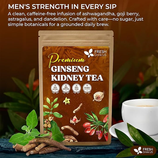 Ginseng 6 Treasures Kidney Tea, 30 Packs Of Super Kidney Cleanse Detox Tea For Men & Women, 100% Natural Roots & Berries | Caffeine-Free | Adaptogenic Blend for Energy, Wellness & Vitality Support
