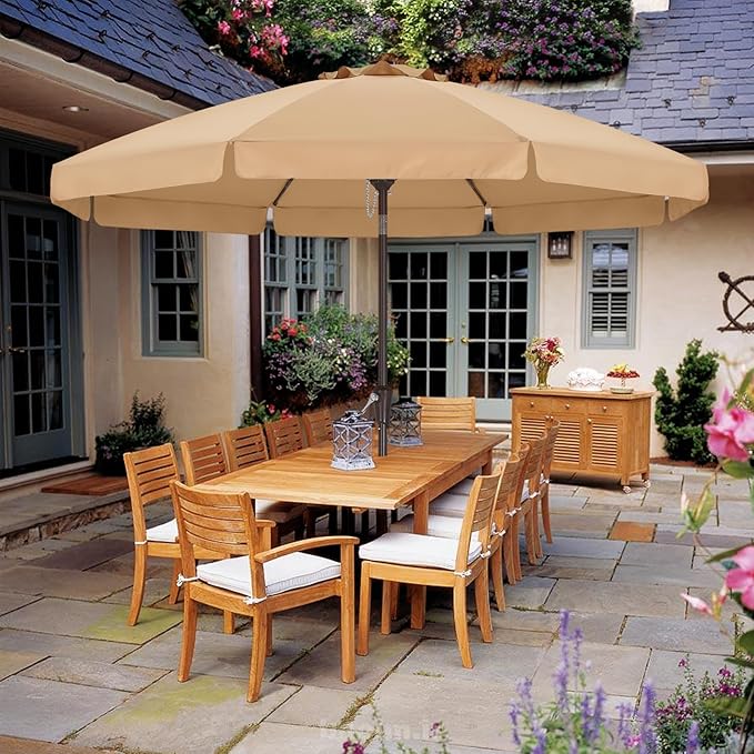 ABCCANOPY Patio Umbrella 10ft, Outdoor Table Umbrella with Push Button Tilt and Crank, 8 Ribs Umbrella for Patio Pool Garden Deck (Khaki)