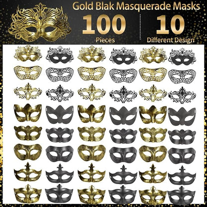 yeload Masquerade Masks 100 Bulk Vintage Masks of Masquerade Party, Venetian, Mardi Gras, Halloween, Masks for Women, Men