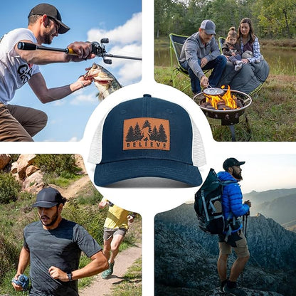 Mesh Bigfoot Hat Leather Cap for Men- Great Snapback Closure Sasquatch Hat for Hunting & Hiking
