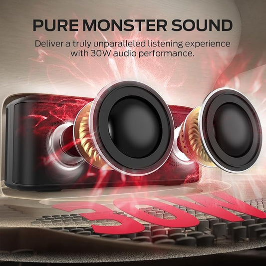 Monster Shock Plus Bluetooth Speaker, Portable Speaker with 30W Loud Stereo Sound, Bluetooth 5.4, TWS Pairing, 15H Playtime, Support AUX/TF Card, IPX6 Waterproof Wireless Speakers for Outdoor, Party