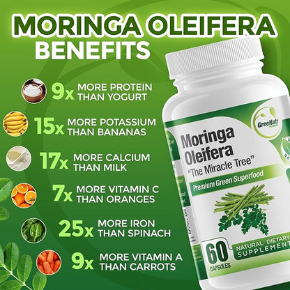 Ginkgo Biloba, Panax Ginseng Supplement and Moringa Capsules Bundle - Ginkgo Biloba Supplements for Immune Support and Energy Boost - Moringa Supplement for Concentration and Good Memory