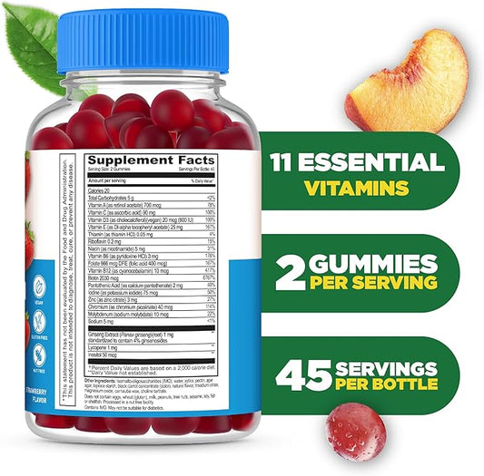 Lifeable Sugar Free Multivitamin Gummies | with Vitamin A, C, D, E, Niacin, B6, Folate, B12, Biotin, Pantothenic Acid, Iodine, Zinc | Great Tasting Adult Multivitamin Gummy | 90 Gummies