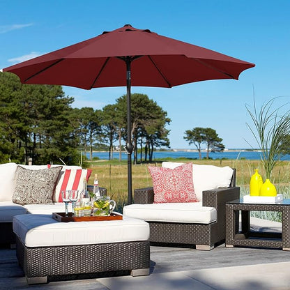 Yaheetech 9FT Patio Umbrella, Outdoor Market Table Umbrella with Push Button Tilt and Crank, Yard Sun Shade with 8 Sturdy Ribs for Garden, Lawn, Beach