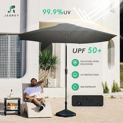 JEAREY 9FT Outdoor Patio Umbrella Outdoor Table Umbrella with Push Button Tilt and Crank, Market Umbrella 8 Sturdy Ribs UV Protection Waterproof for Garden, Deck, Backyard, Pool (Black)