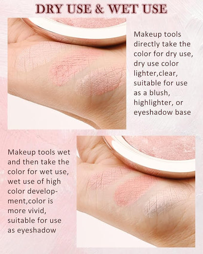 Baked Blush, Lighting Glow Marbleized Blush Powder Palette, Cruelty-Free Powder Blusher, Eyeshadow & Highlight for a Lightweight Shimmery Satin Face Makeup, Gift for Women (0.49Ounce)-01#Peachy