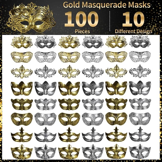 yeload Masquerade Masks 100 Bulk Vintage Masks of Masquerade Party, Venetian, Mardi Gras, Halloween, Masks for Women, Men