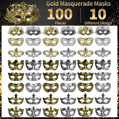 yeload Masquerade Masks 100 Bulk Vintage Masks of Masquerade Party, Venetian, Mardi Gras, Halloween, Masks for Women, Men